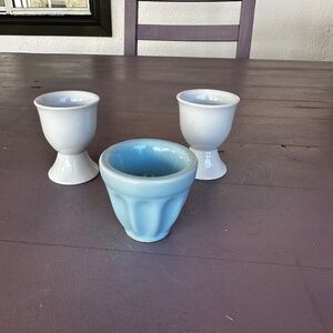 Williams Sonoma 2 egg cups + 1 Anthropologie egg cup